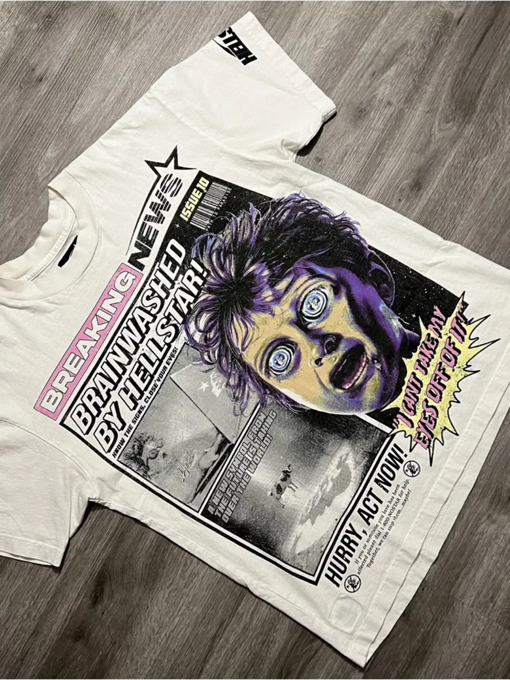 HELLSTAR White Tee with Purple and Pink Horror Graphic